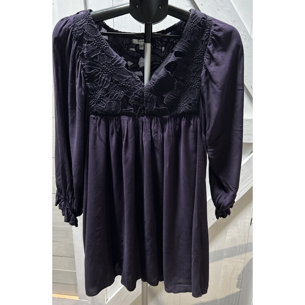 Jodifl Women L DARK Purple Floral Lace 3/4 Sleeve Whimsigoth Witchy Tunic/Dress